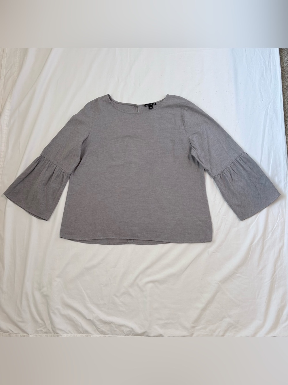 J. Crew Mercantile 14 Gray Bell Sleeve Top 100% Cotton Preppy Romantic